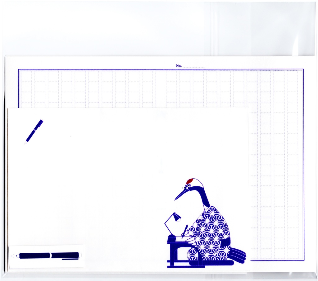 文豪鶴原稿用紙 レターセット 鳥 和柄 日本 和 動物 シール 封筒 便せん 小説 文学 万年筆