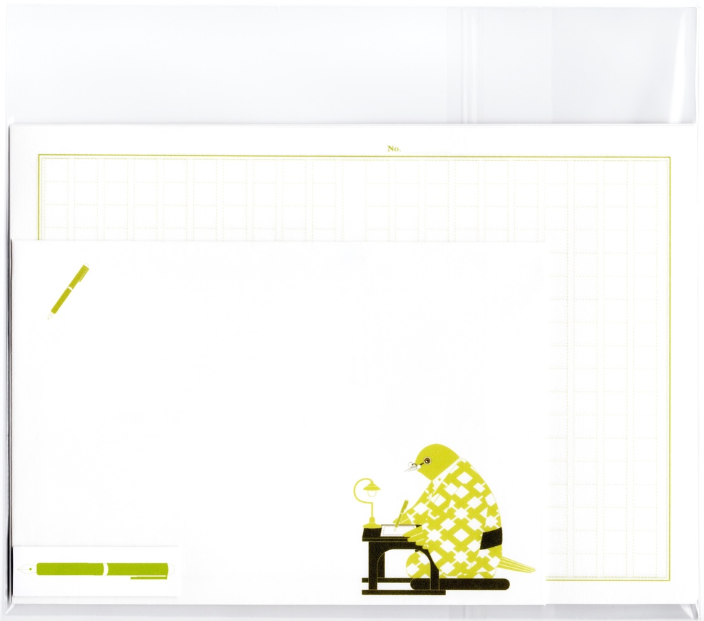 文豪目白原稿用紙 レターセット メジロ 鶯 鳥 和柄 日本 和 動物 シール 封筒 便せん 小説 文学 万年筆
