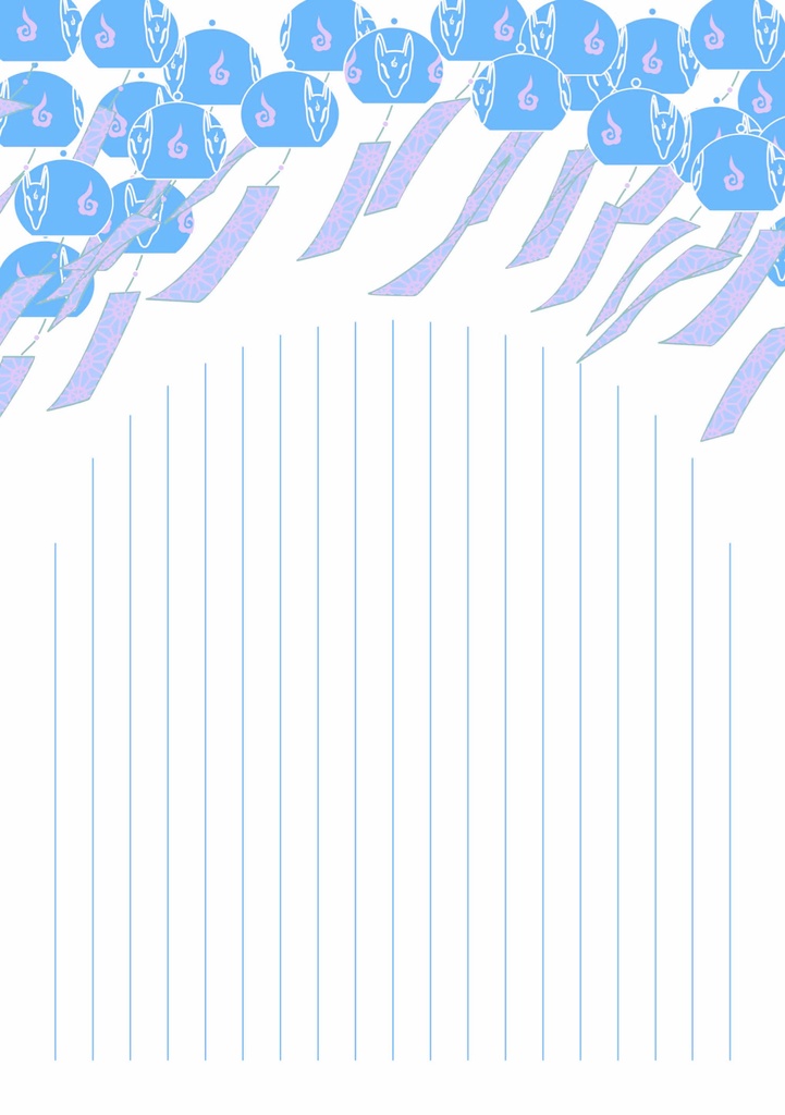 藍風鈴狐 レターセット 夏 狛狐 狐の嫁入り 狐面 キツネ 日本 和 封筒 シール 便せん 御朱印 お守り