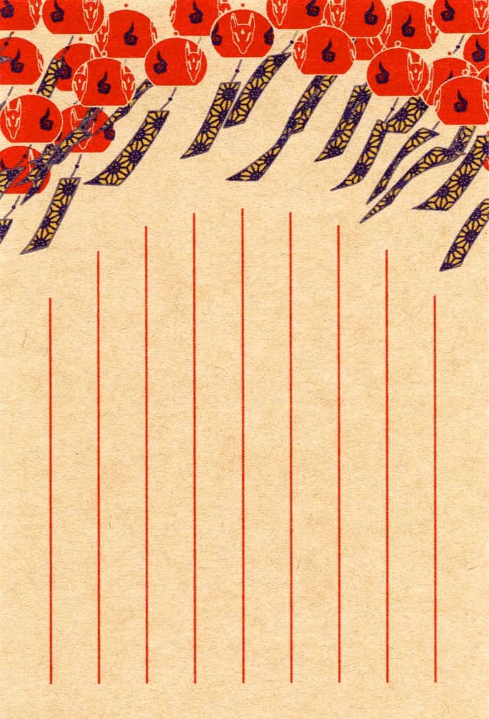 紅風鈴狐 ポストカード 5枚セット 暑中お見舞い 残暑お見舞い 夏 狛狐 狐の嫁入り 狐面 キツネ 日本 和 御朱印 お守り