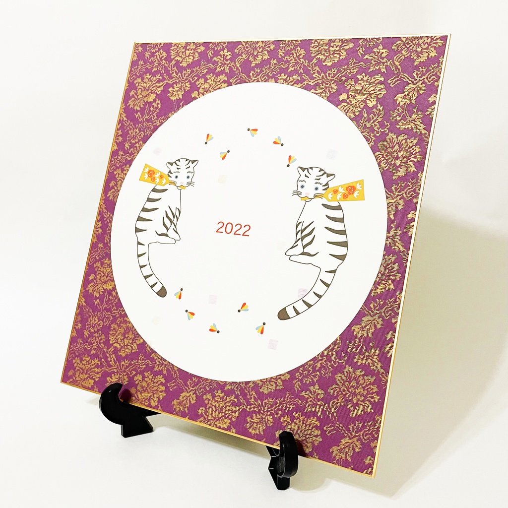 数量限定 2022 羽子板白虎 円型正月飾り 色紙 新年 虎 トラ 謹賀新年 賀正 迎春 日本 和 動物 冬 寅年 年賀状 カレンダー