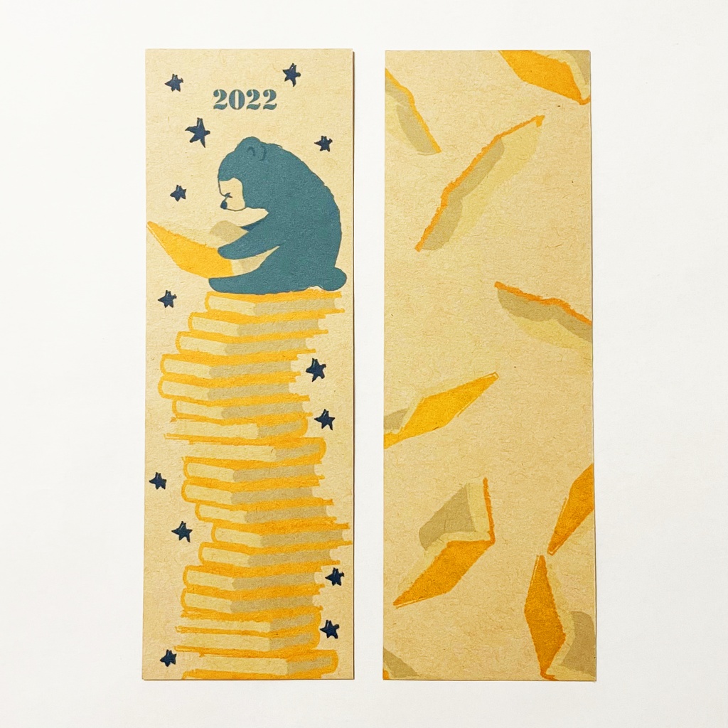 4月始まり 2022年 夜の読書会 スケジュール手帳 イラストカバー2枚 栞付き B6 全64ページ くま