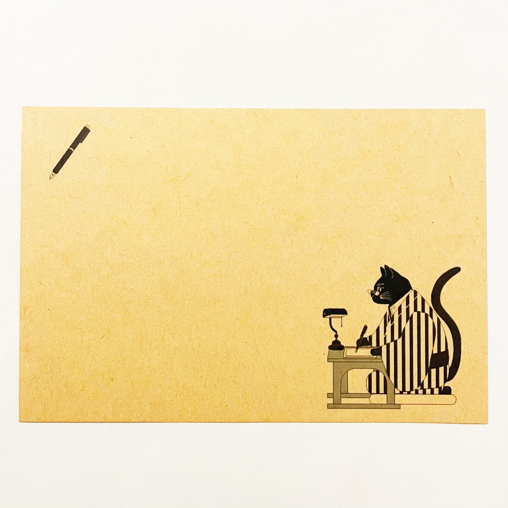 文豪猫原稿用紙 ポストカード5枚セット ねこ 動物 文豪 小説家 万年筆 着物