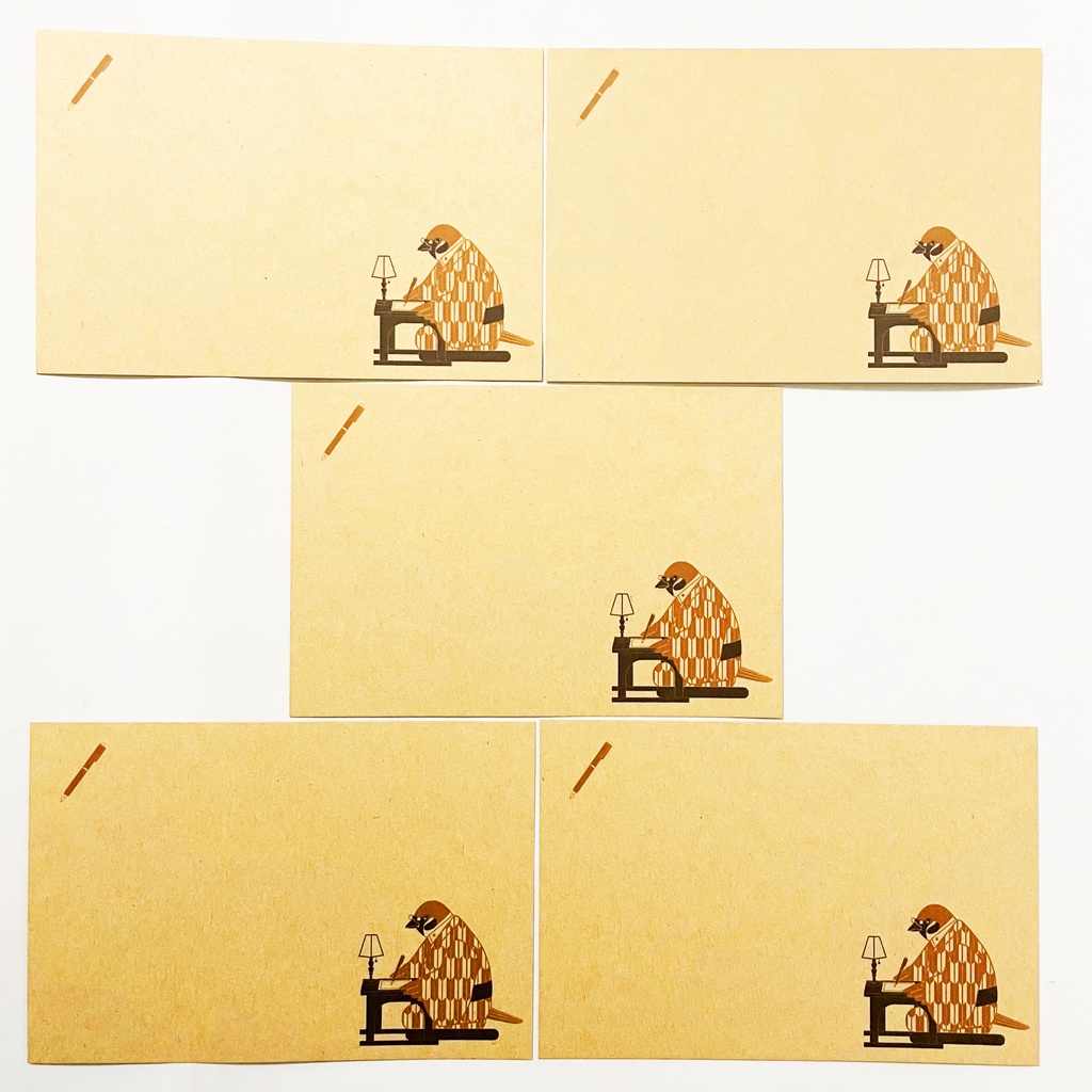 文豪雀原稿用紙 ポストカード5枚セット スズメ 鳥 動物 文豪 小説家 万年筆 着物