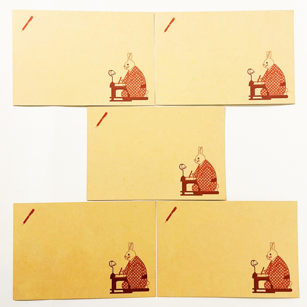 文豪兎原稿用紙 ポストカード5枚セット うさぎ 動物 文豪 小説家 万年筆 着物