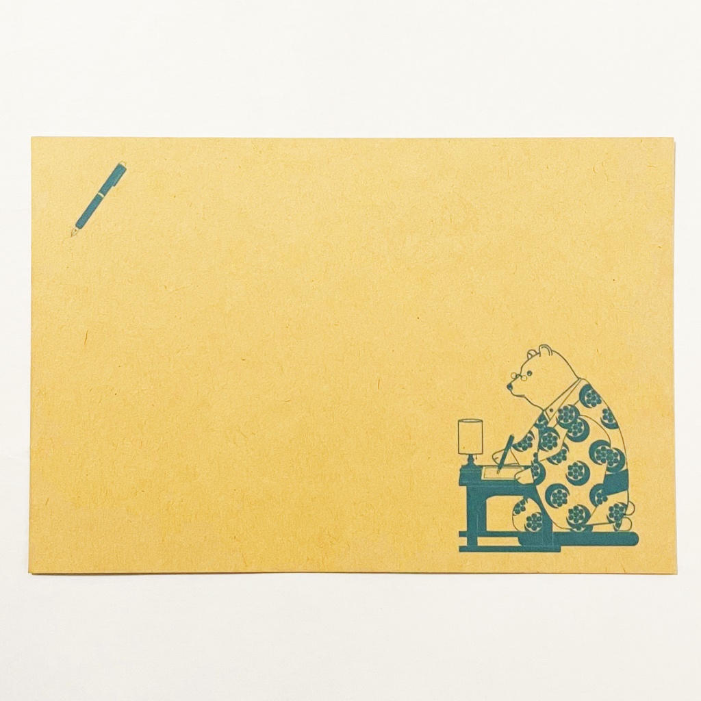 文豪熊原稿用紙 ポストカード5枚セット クマ 動物 文豪 小説家 万年筆 着物