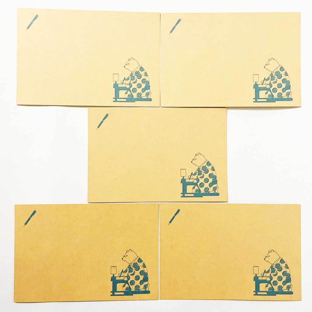 文豪熊原稿用紙 ポストカード5枚セット クマ 動物 文豪 小説家 万年筆 着物