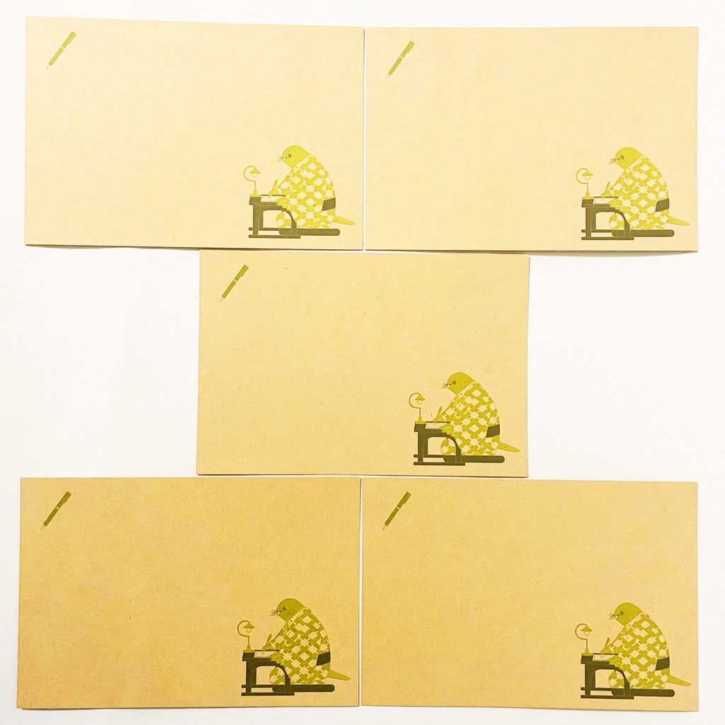 文豪目白原稿用紙 ポストカード5枚セット メジロ 鳥 動物 文豪 小説家 万年筆 着物