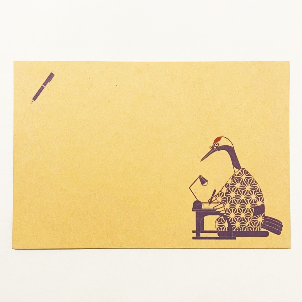 文豪鶴原稿用紙 ポストカード5枚セット 鳥 動物 文豪 小説家 万年筆 着物