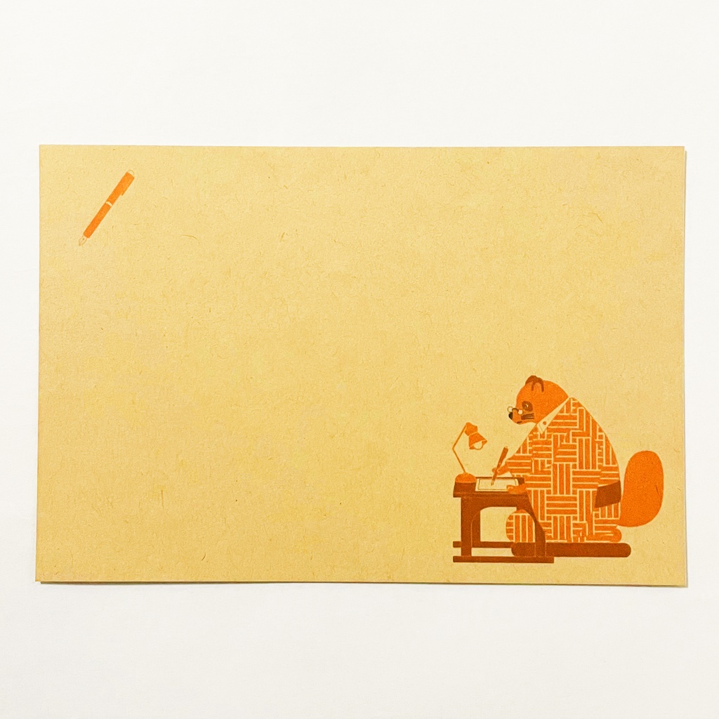 文豪狸原稿用紙 ポストカード5枚セット タヌキ 動物 文豪 小説家 万年筆 着物