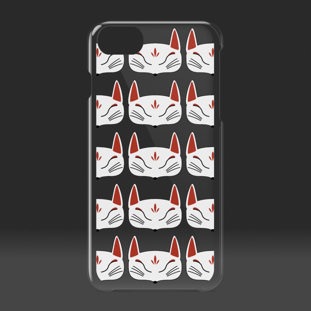 白狐面 総柄 クリアiPhoneケース