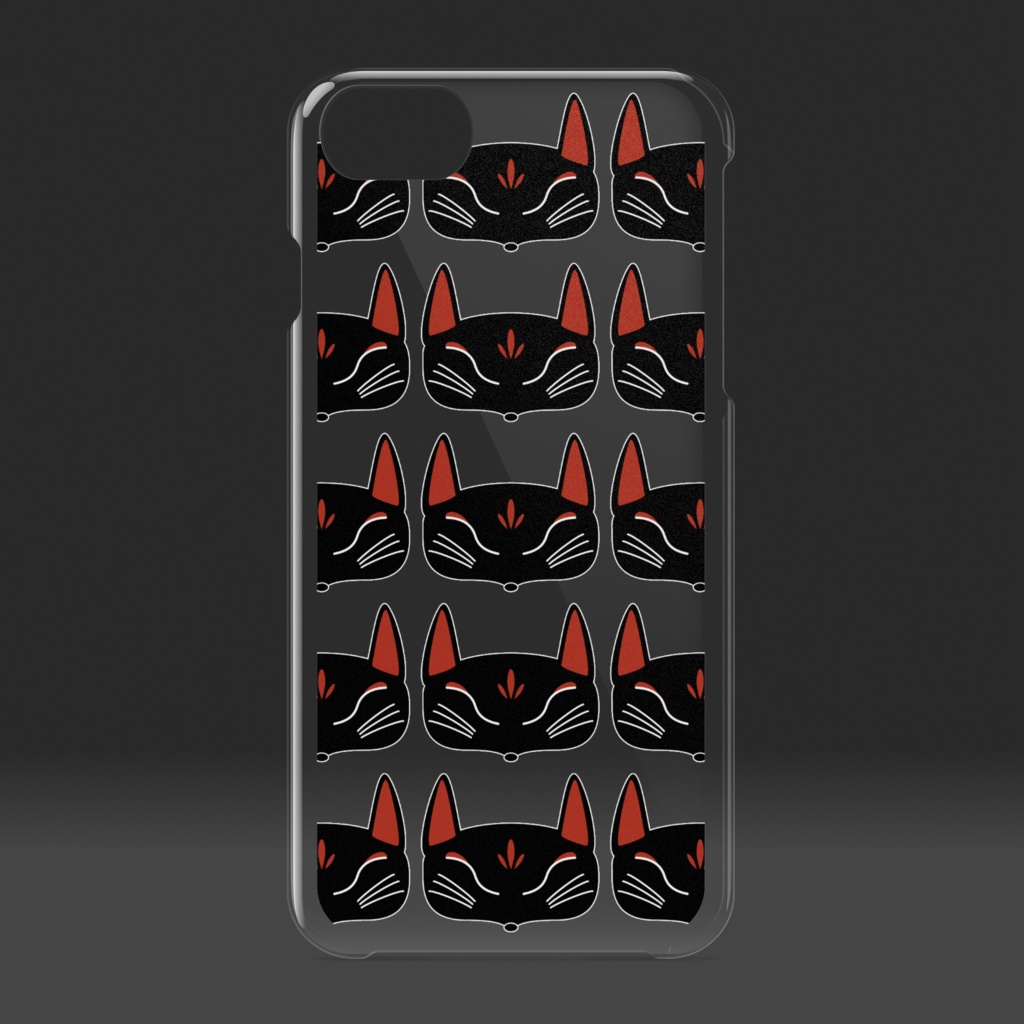 黒狐面 総柄 クリアiPhoneケース