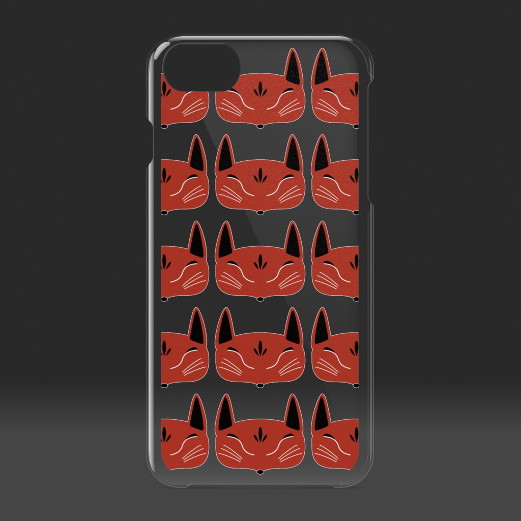 赤狐面 総柄 クリアiPhoneケース