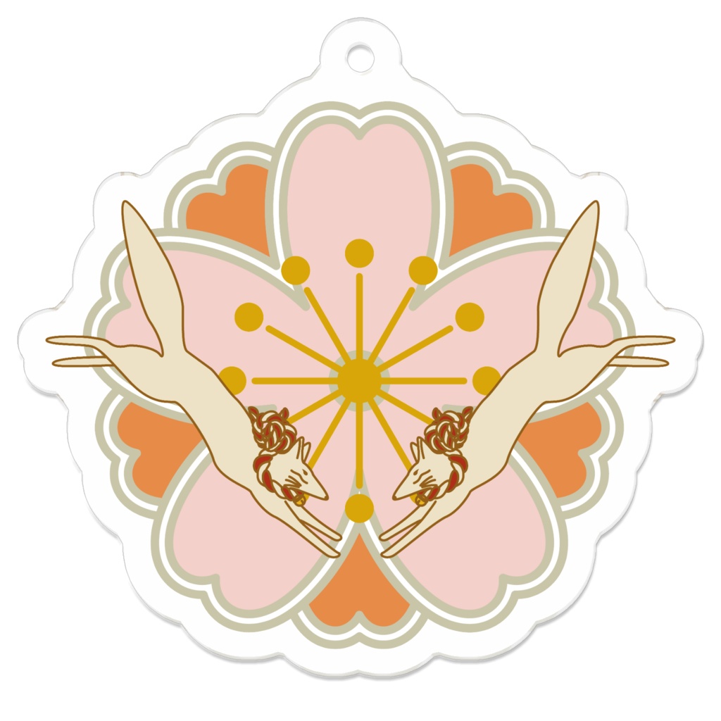 退紅桜と日の出狛狐 アクリルキーホルダー