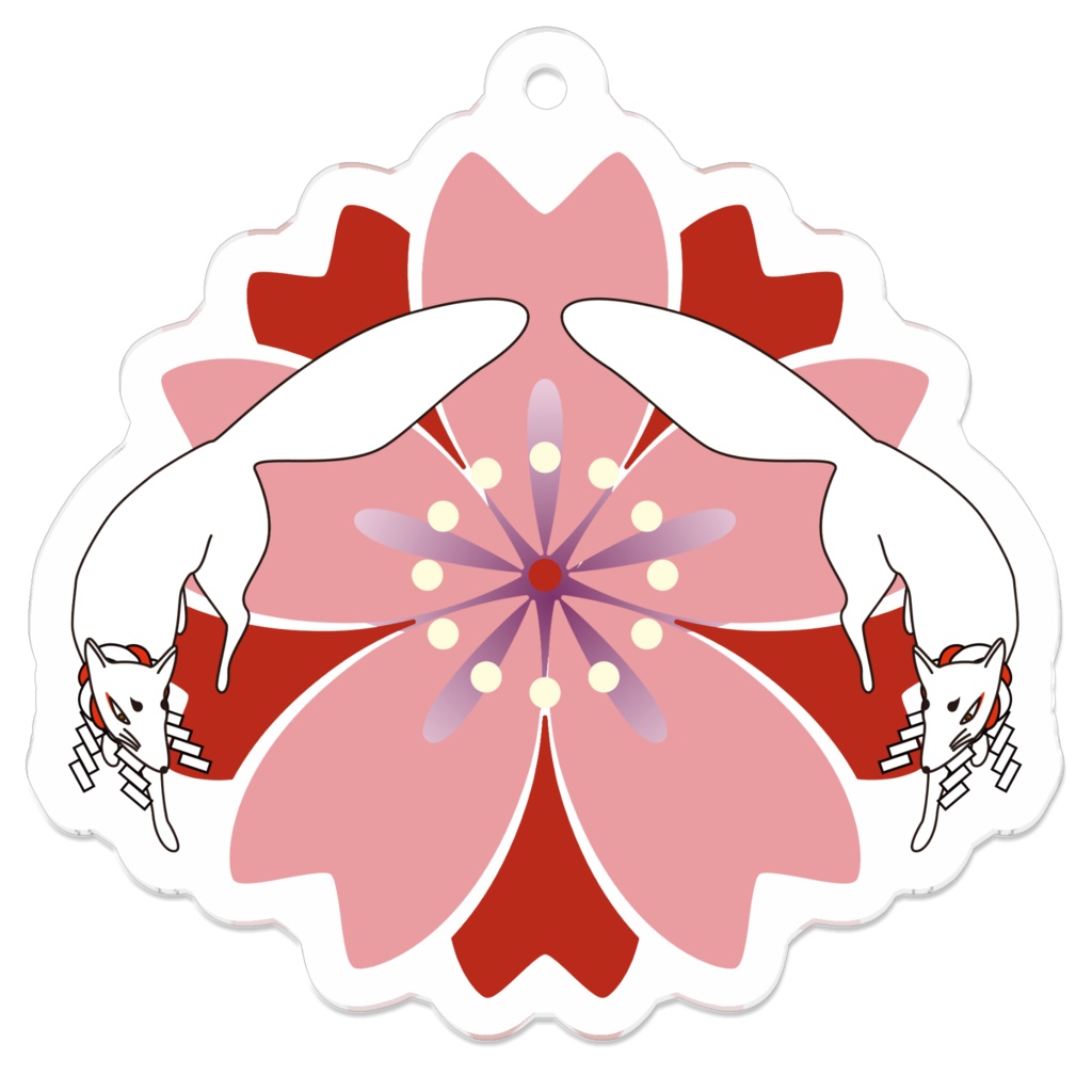 赤紅桜と屏風狐 アクリルキーホルダー