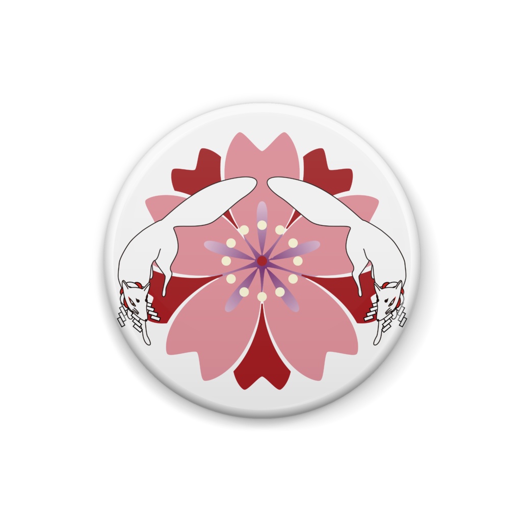 赤紅桜と屏風狐 缶バッジ