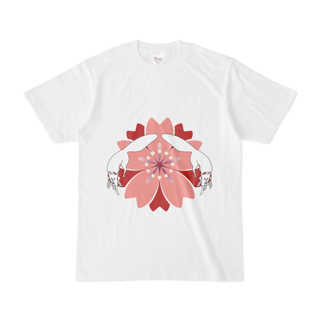 赤紅桜と屏風狐 Tシャツ
