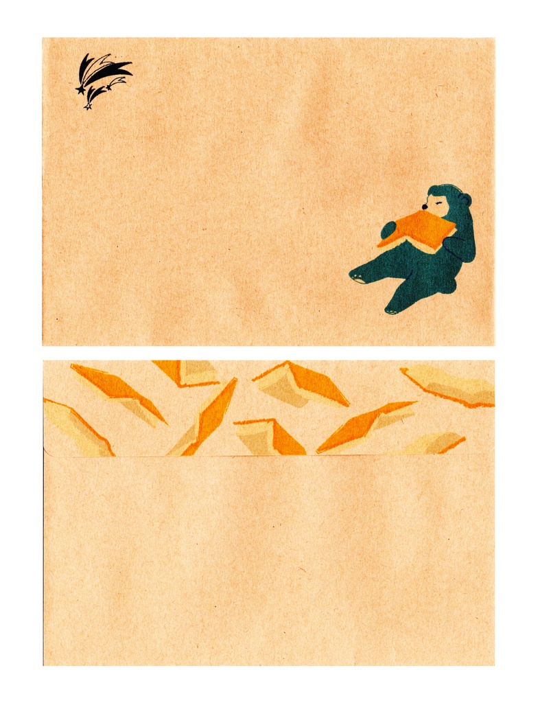 夜の読書会 羽根星 レターセット クマ 本 絵本 月 満月 星 読書 便せん 封筒 シール 手紙 動物 流れ星