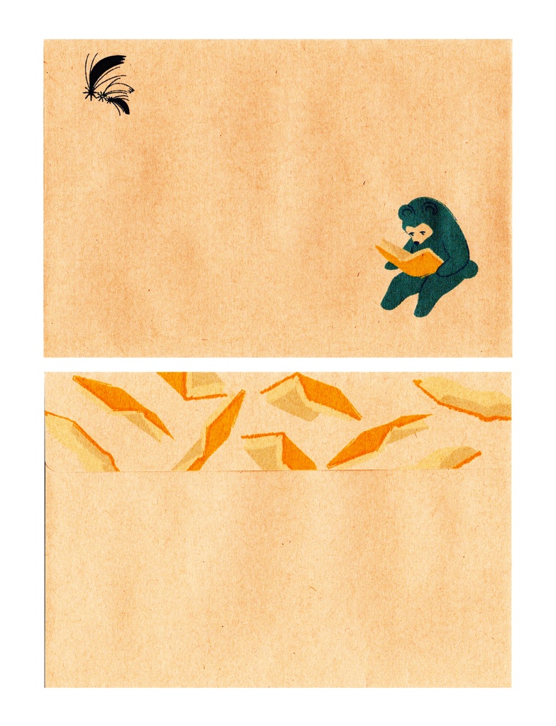 夜の読書会 紺箒星 レターセット クマ 本 絵本 月 三日月 星 読書 便せん 封筒 シール 手紙 動物 流れ星