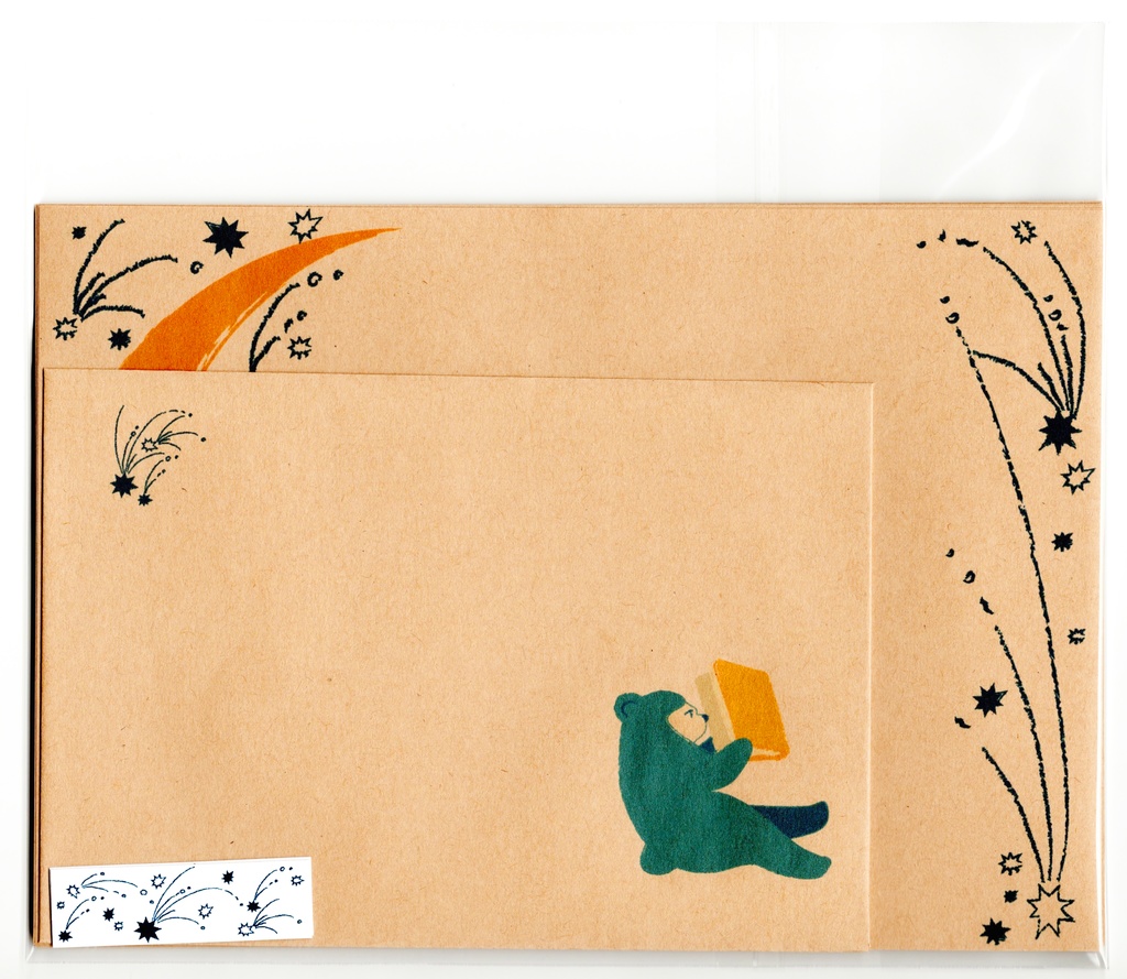 夜の読書会 糖花星 レターセット クマ 本 絵本 月 三日月 星 読書 便せん 封筒 シール 手紙 動物 流れ星