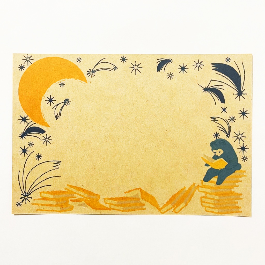 夜の読書会 ポストカード5枚セット クマ 本 絵本 月 満月 三日月 星 読書 手紙 動物 流れ星