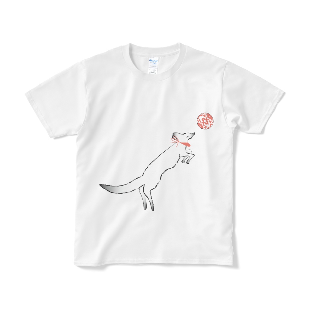狐の手毬唄 -狛狐- Tシャツ(短納期) ホワイト