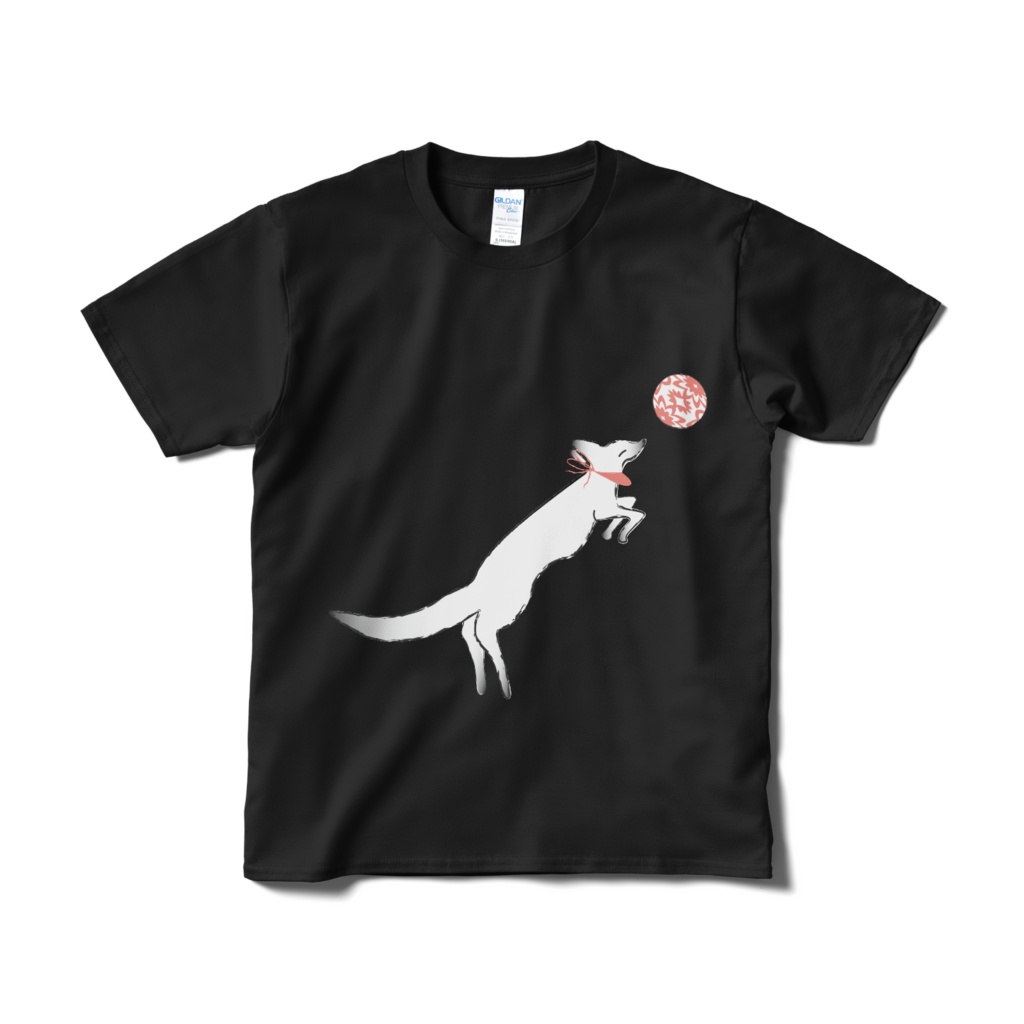 狐の手毬唄 -狛狐- Tシャツ(短納期) ブラック