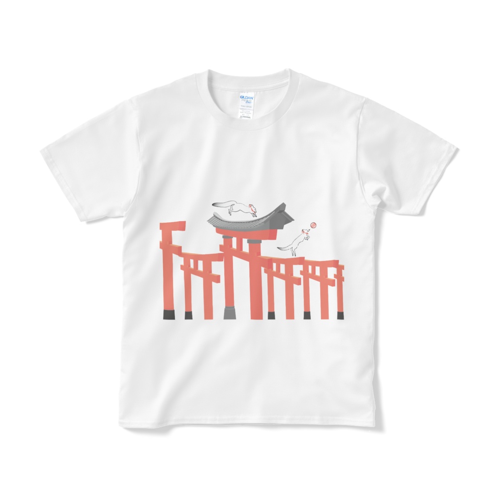 狐の手毬唄 -鳥居- Tシャツ(短納期) ホワイト
