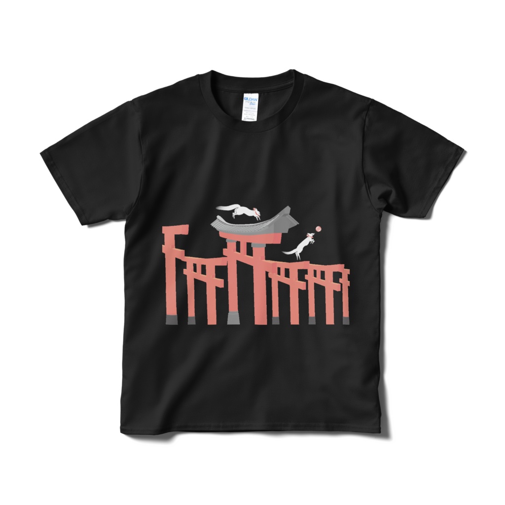 狐の手毬唄 -鳥居- Tシャツ(短納期) ブラック