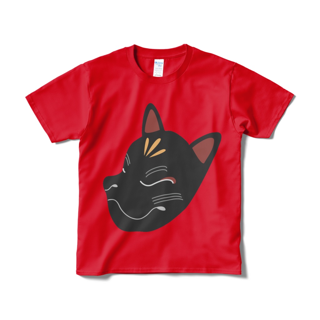 黒狐のお面 Tシャツ (短納期) レッド