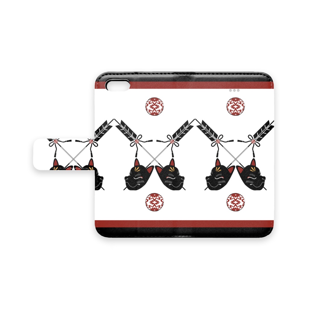 黒狐のお面 手帳型iPhoneケース