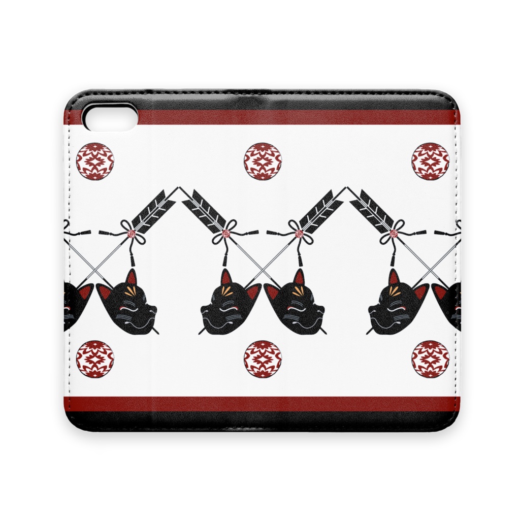 黒狐のお面 手帳型iPhoneケース(ベルトなし)