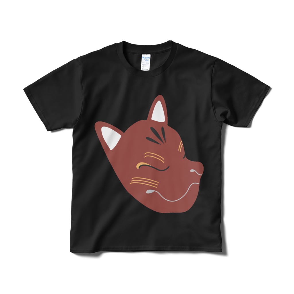 赤狐のお面 Tシャツ(短納期) ブラック