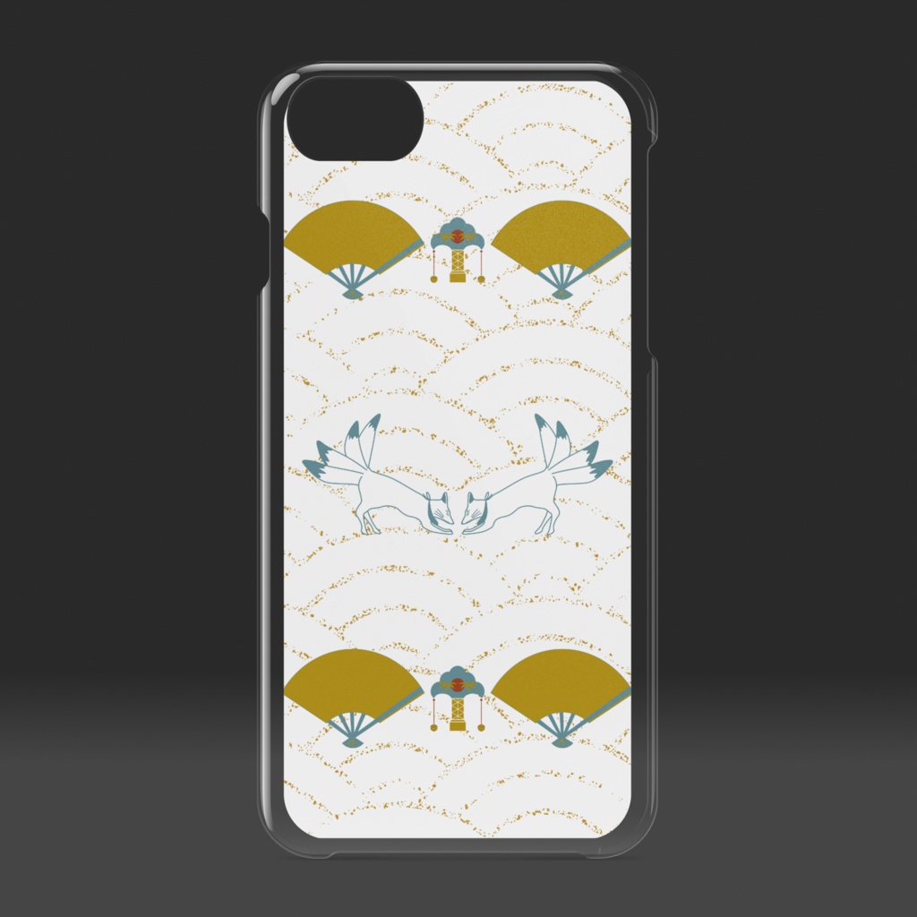 投扇興天狐 総柄 クリアiPhoneケース