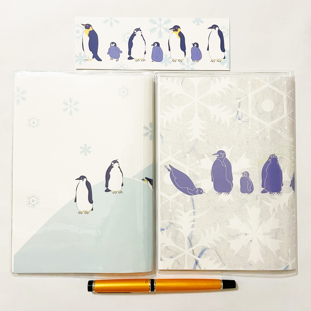 10月始まり 2023年 皇帝ペンギン スケジュール手帳 イラストカバー2枚 栞付き B6 全64ページ 雪