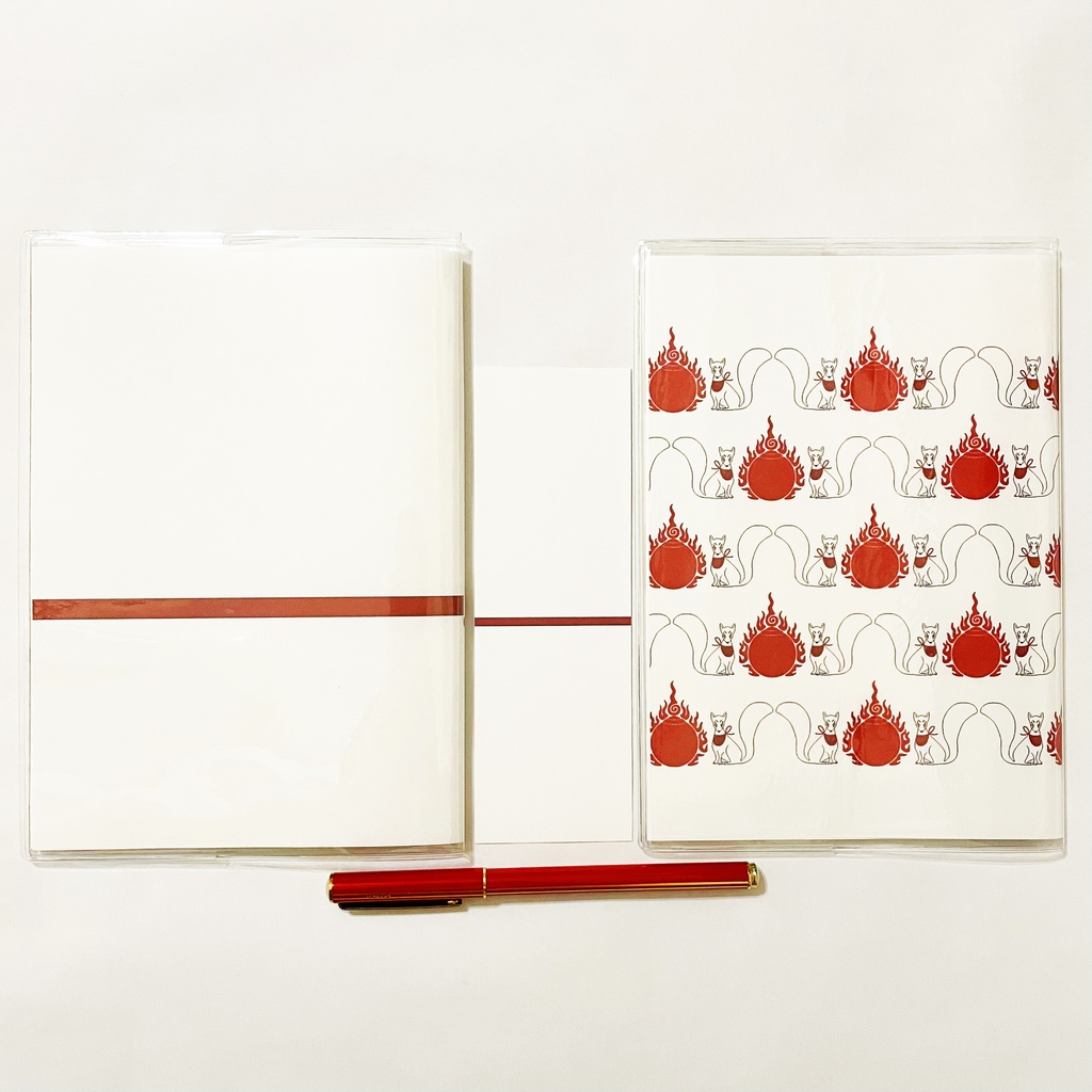 10月始まり 2023年 御札狐 スケジュール手帳 イラストカバー2枚 栞付き B6 全64ページ 狐の嫁入り 狛狐