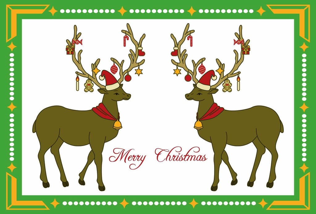 トナカイツリー クリスマスカード5枚セット 緑白ver メリークリスマス 新年 お正月 卯年 レトロ ポストカード