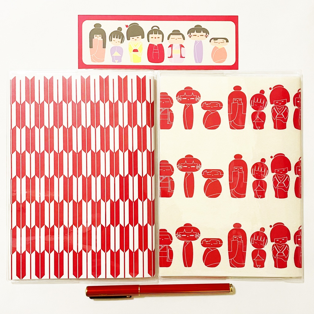 3月始まり 2023年 赤こけし スケジュール手帳 イラストカバー2枚 栞付き B6 全64ページ レトロ 4月始まり