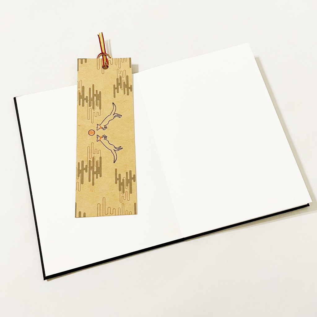 狐の手毬唄 御朱印帳 ビニールカバー 栞付き 水引 イラスト 全20ページ 狐の嫁入り 狛狐 狐面 ジャバラ製本