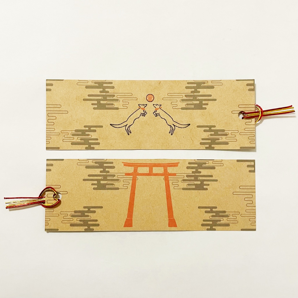 狐の手毬唄 御朱印帳 ビニールカバー 栞付き 水引 イラスト 全20ページ 狐の嫁入り 狛狐 狐面 ジャバラ製本