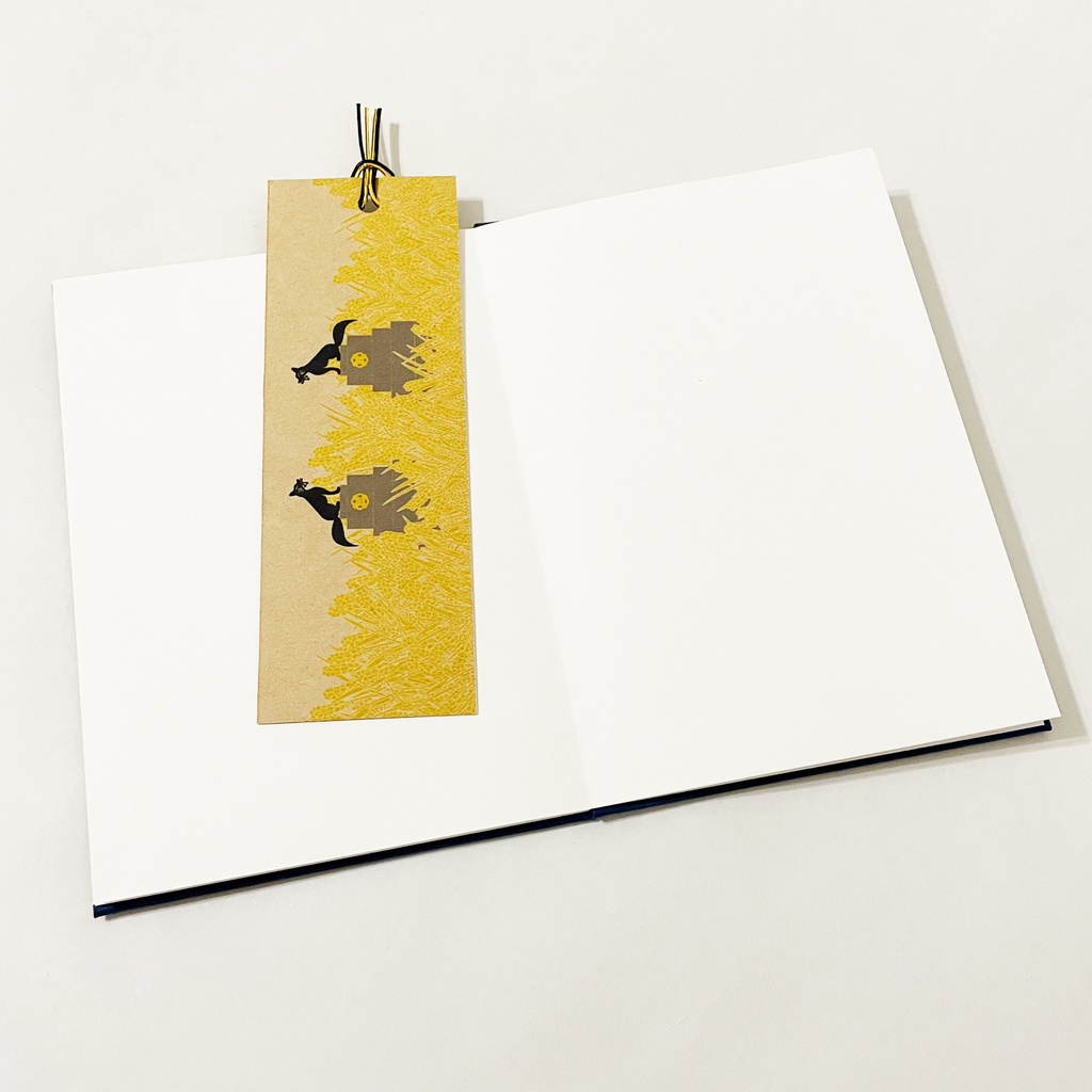 黒狛狐と穂波 御朱印帳 ビニールカバー 栞付き 水引 イラスト 全20ページ 狐の嫁入り 狛狐 狐面 ジャバラ製本