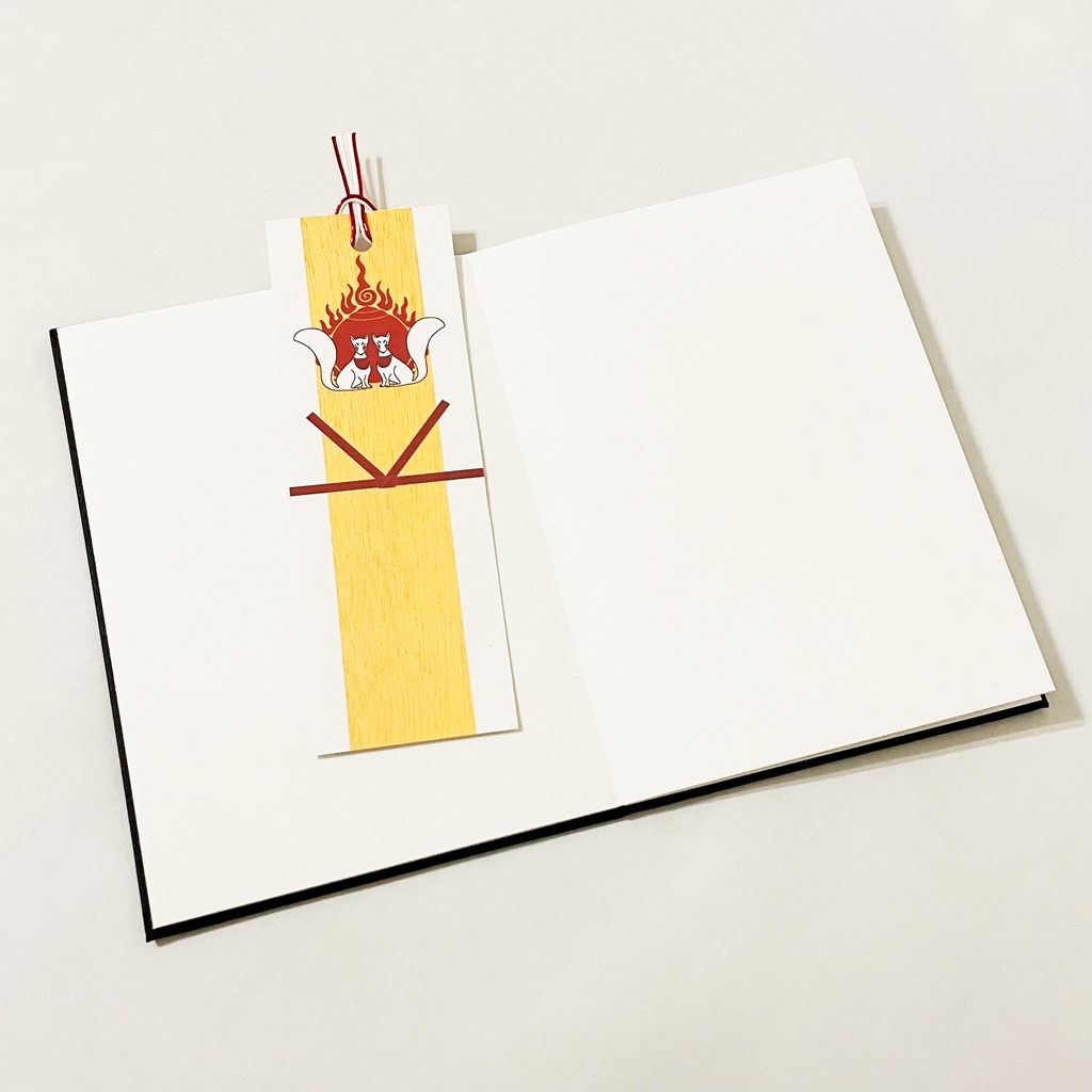 御札狐 御朱印帳 ビニールカバー 栞付き 水引 イラスト 全20ページ 狐の嫁入り 狛狐 狐面 ジャバラ製本