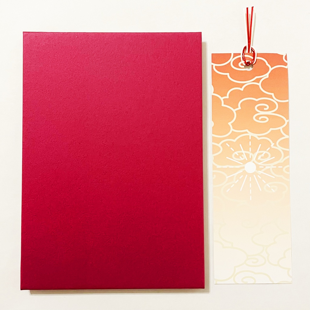 日の出狛狐 御朱印帳 ビニールカバー 栞付き 水引 イラスト 全20ページ 狐の嫁入り 狛狐 狐面 ジャバラ製本