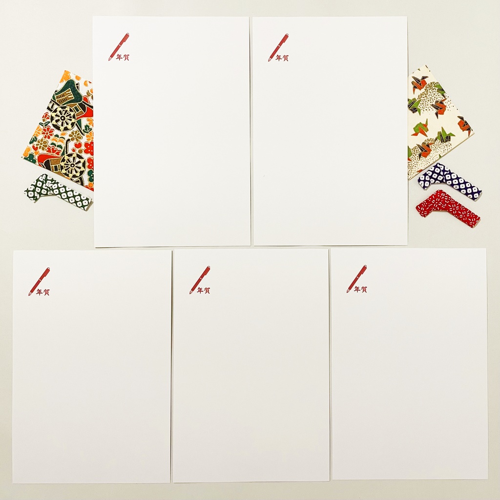 2024 文豪狐原稿用紙 年賀状5枚セット お正月 新年 辰年 謹賀新年 賀正 迎春 ポストカード 十二支