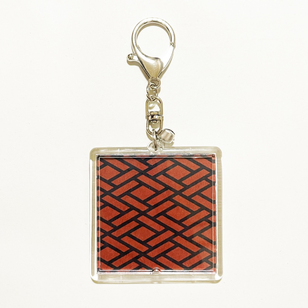 黒九尾の狐火 キーホルダー 四角タイプ リング 鈴 2way ストラップ 狐の嫁入り 狐面 狛狐