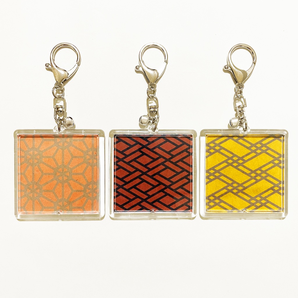 黒狛狐と穂波 キーホルダー 四角タイプ リング 鈴 2way ストラップ 狐の嫁入り 狐面 狛狐