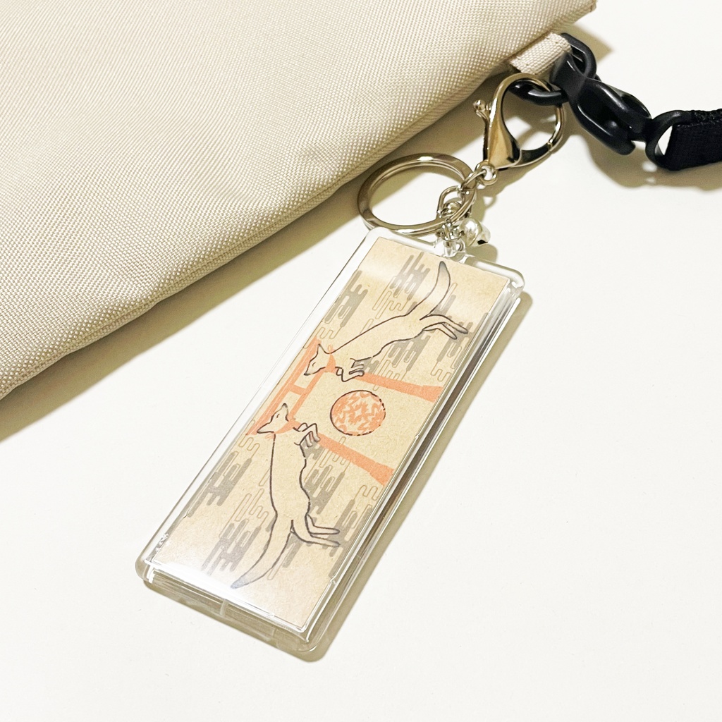 狐の手毬唄 キーホルダー 横長タイプ リング 鈴 2way ストラップ 狐の嫁入り 狐面 狛狐