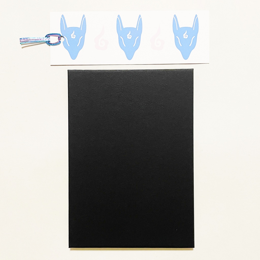 藍風鈴狐 御朱印帳 ビニールカバー 栞付き 水引 イラスト 全20ページ 狐の嫁入り 狐面 ジャバラ製本