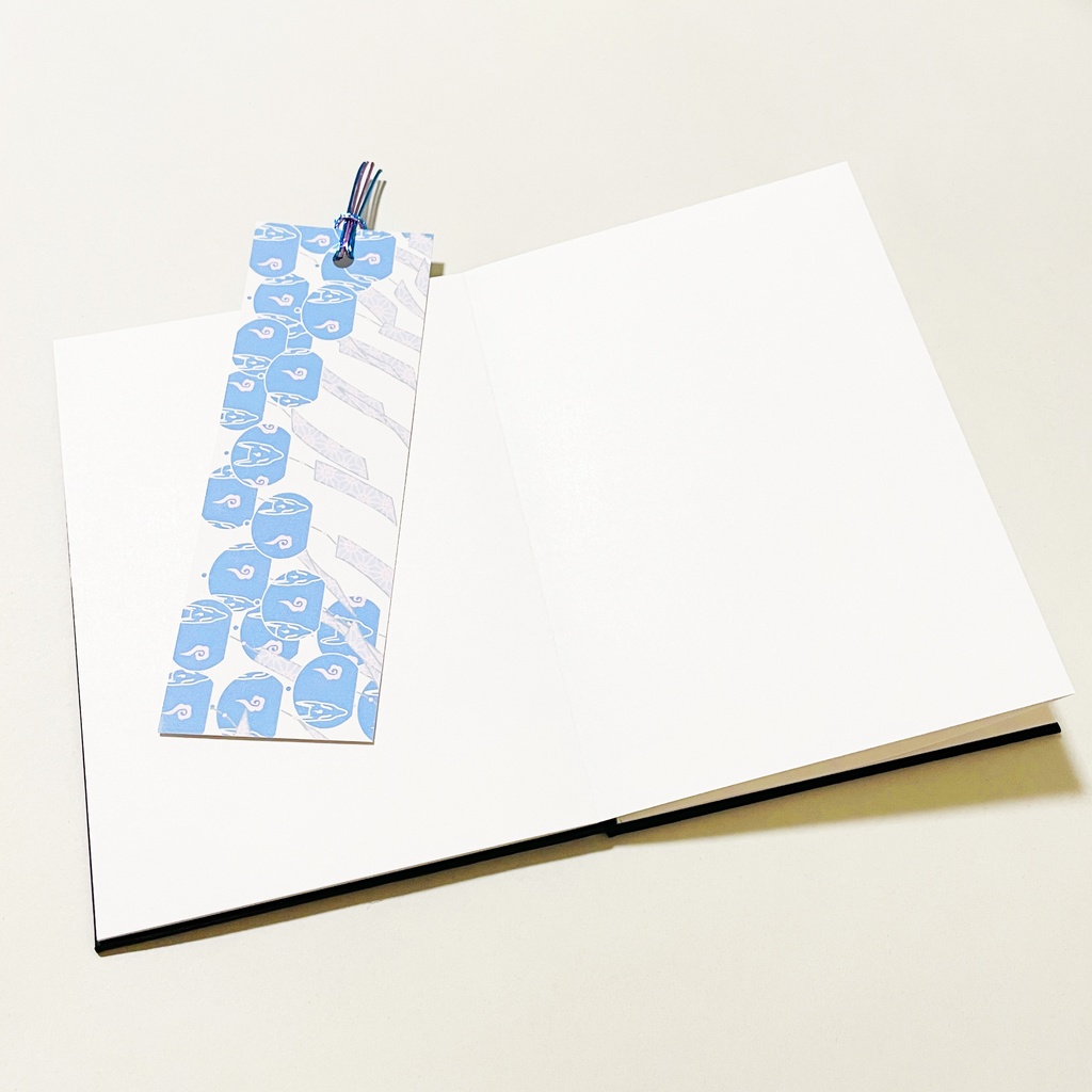 藍風鈴狐 御朱印帳 ビニールカバー 栞付き 水引 イラスト 全20ページ 狐の嫁入り 狐面 ジャバラ製本