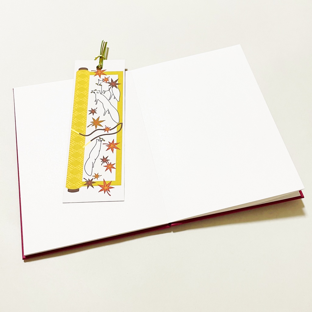 巻物狛狐 御朱印帳 ビニールカバー 栞付き 水引 イラスト 全20ページ 狐の嫁入り 狛狐 狐面 ジャバラ製本